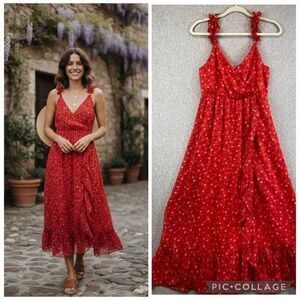 Madewell maxi dress womens size 4 ruffle empire waist red gold floral cottage